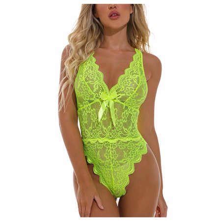 

ZMHEGW Women Bodysuits Shapewear Lace Teddy Babydoll Deep V Lingerie For Women