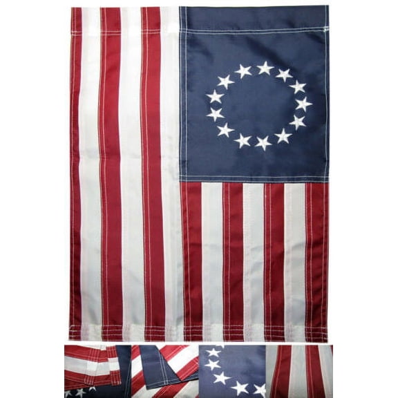 12x18 Embroidered Betsy Ross Nylon Blue Sleeve Garden Flag 12"x18"