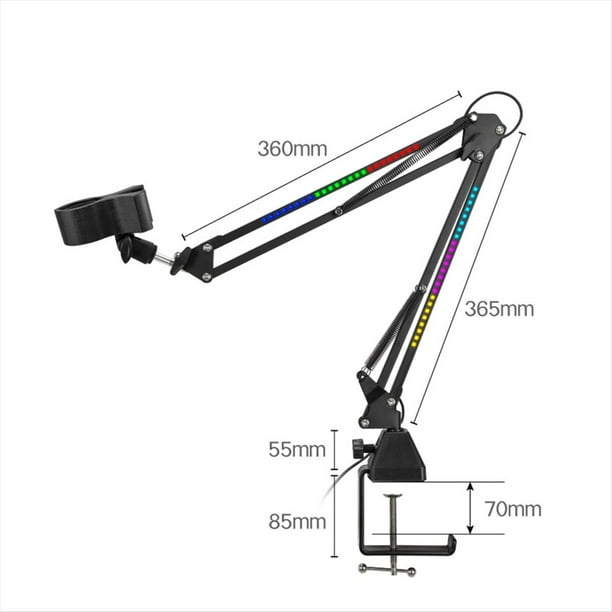 Soporte para Micrófono RGB con Luz RGB Brazo de Suspensión Giratorio Soporte de Tijera Base Normal