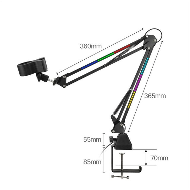 Soporte para Micrófono RGB con Luz RGB Brazo de Suspensión Giratorio Soporte de Tijera Base Normal