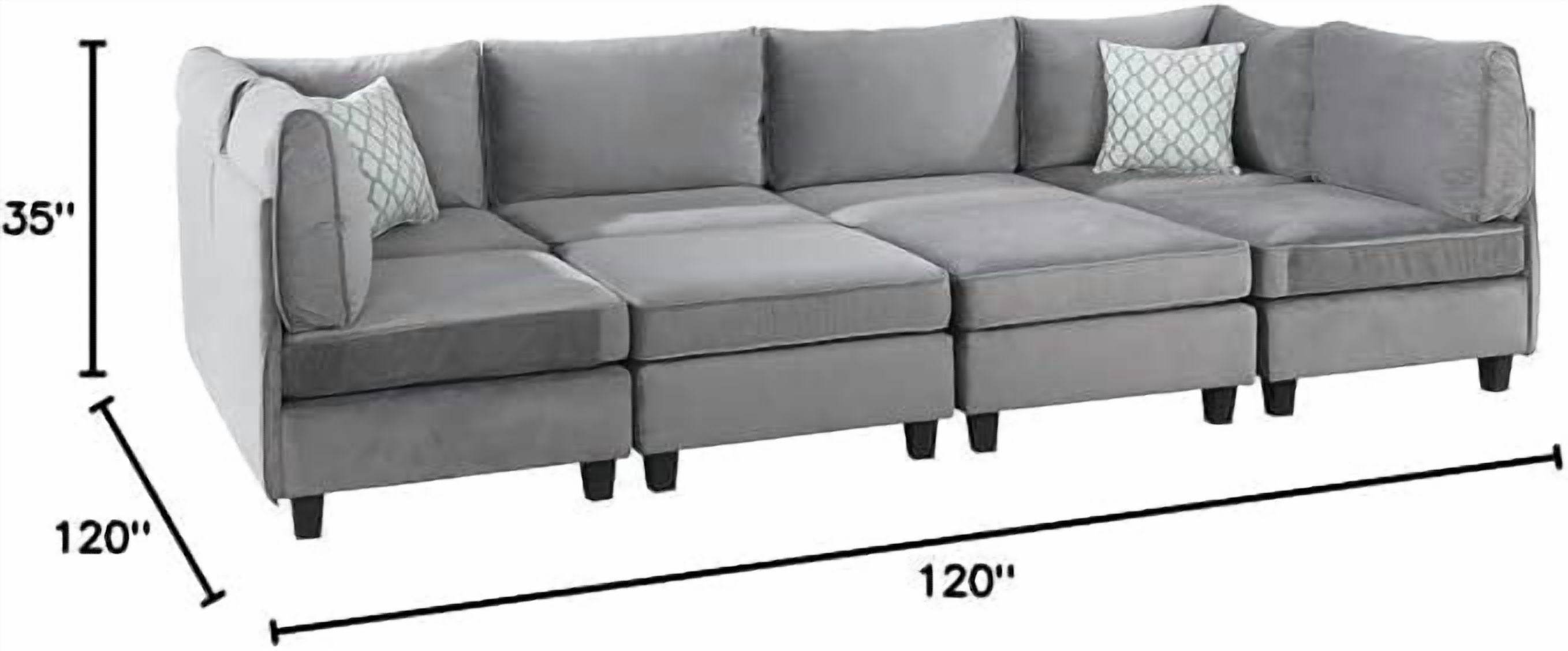 Howcool Cloud Couch Modular Sectional Sofa 6 Seater, 8‑Piece 120" U‑Shaped Velvet Couch, Reconfigurable Convertible Set with 2 Ottomans & Accent Pillows for Living Room, Gray