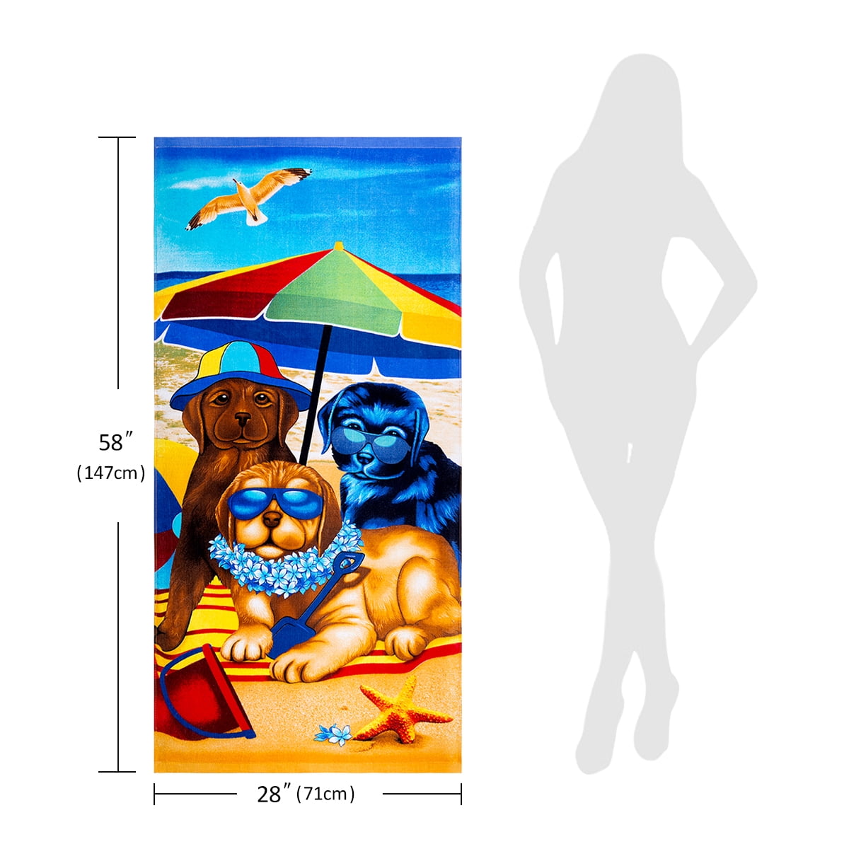 JML 100% Cotton Beach Towel,Soft & Quick-Dry Pool Towel,Perfect for Beach,Swimming,28"x58"