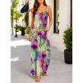 thumbnail image 4 of Women'S Summer Spaghetti Strap Jumpsuits Watercolor Purple Flower Clusters Loose Baggy Fit Wide Leg Rompers Casual Wear, 4 of 7