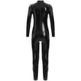 thumbnail image 2 of TiaoBug Kids Girls Metallic Full Body Unitard Gymnastics Jumpsuit Shiny Mock Neck Bodysuit Dancewear Black M/130, 2 of 7