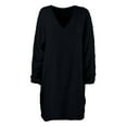 thumbnail image 4 of Arlun Women's Fuzzy Pullover Sweater Dresses Fall Winter Loose Crew Neck Long Sleeve Furry Midi Dress V-Neck Soft Comfy Solid Color 2025 Casual Outfits Black XXXL, 4 of 5
