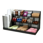 Mind Reader 14 Compartment 3 Tier Large Breakroom Condiment Organizer, Black Metal Mesh