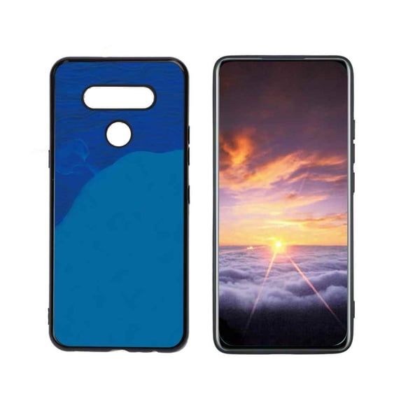 Compatible with LG Q51 Phone Case, Blue Wave Aesthetic Artwork jpg Case Men Women, Flexible Silicone Shockproof Case for LG Q51