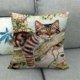 thumbnail image 4 of Funda de almohada con estampado de gato | Funda de almohada decorativa verde | Funda de cojín de poliéster de 45 x 45 cm con cremallera oculta | Decoración para sofá cama, 4 of 5