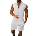 thumbnail image 2 of ECZHAW Mens Linen Sets 2 Piece Outfits Sleeveless Button Down Shirt and Shorts Set Summer Beach Vacation Outfit with Pockets, 2 of 6