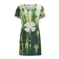 thumbnail image 4 of FKELYI Women's Nightgown Short Sleeve Pajama Dress Sleepwear Dress Button Down Sleep Shirts House Robe St.Patrick Shamrock Tie-Dye Green Print Breathable Boyfriend Nightdress, 3XL, 4 of 6