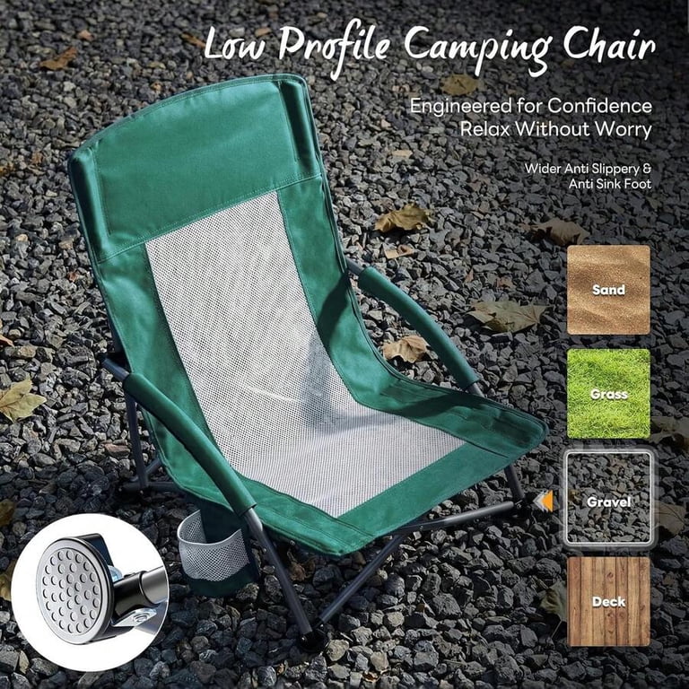 Low Beach Chair – Folding Camping Chair For Adults, Low Profile