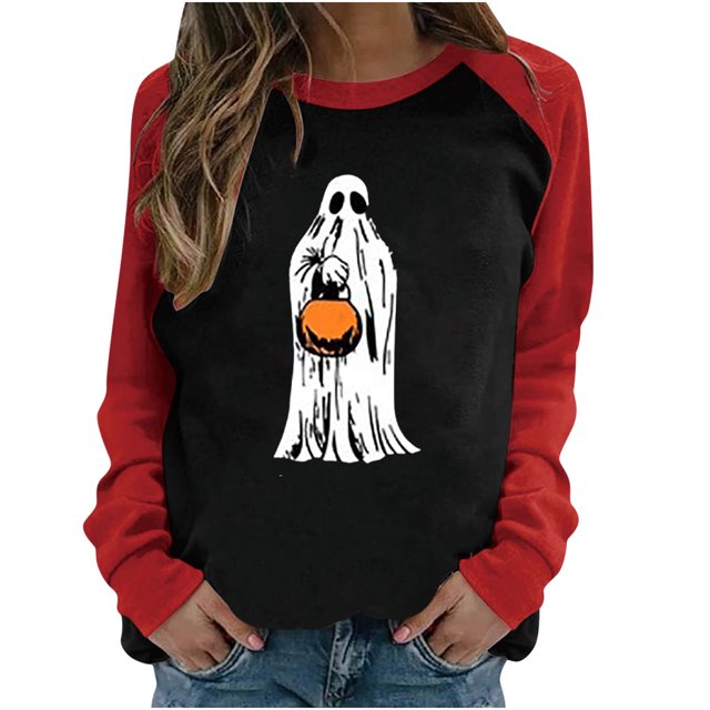 Moda mujer primavera patchwork impreso manga larga cuello redondo casual tee tops Pompotops FGAJ4814