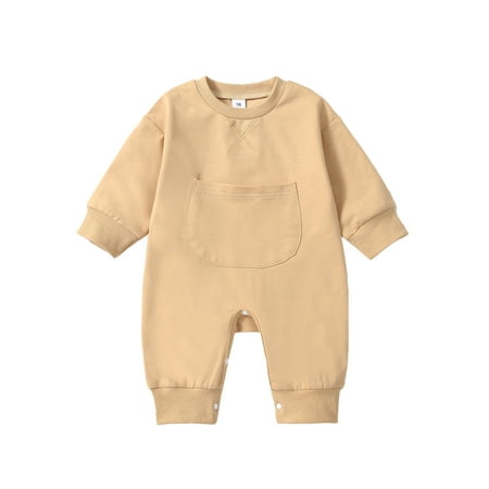 

Bagilaanoe Newborn Baby Girl Boys Jumpsuits Solid Color Long Sleeve Bodysuits 3M 6M 12M 18M Infant Cute One Piece Romper