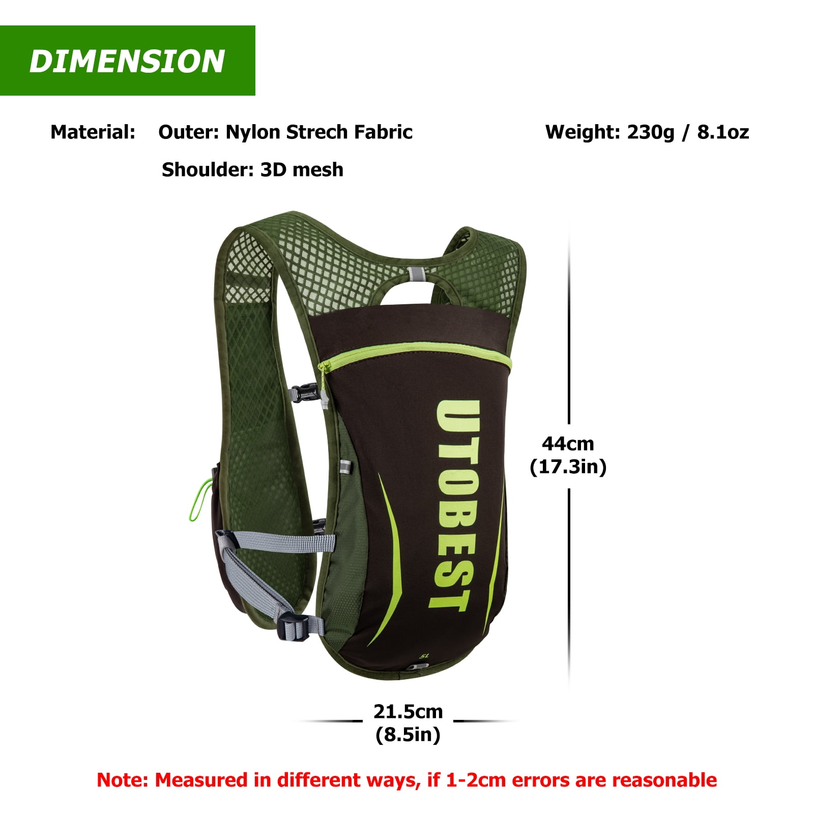 UTOBEST Mochila Running Hidratacion Ligero 5L Mochilas Trail