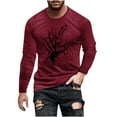 thumbnail image 3 of YOIAVAIOY Mens Holiday Long Sleeve Tees Ghost Graphic T Shirt Long Sleeve Crew Neck Halloween Pullover Fall Fashion Tops Wine S, 3 of 6
