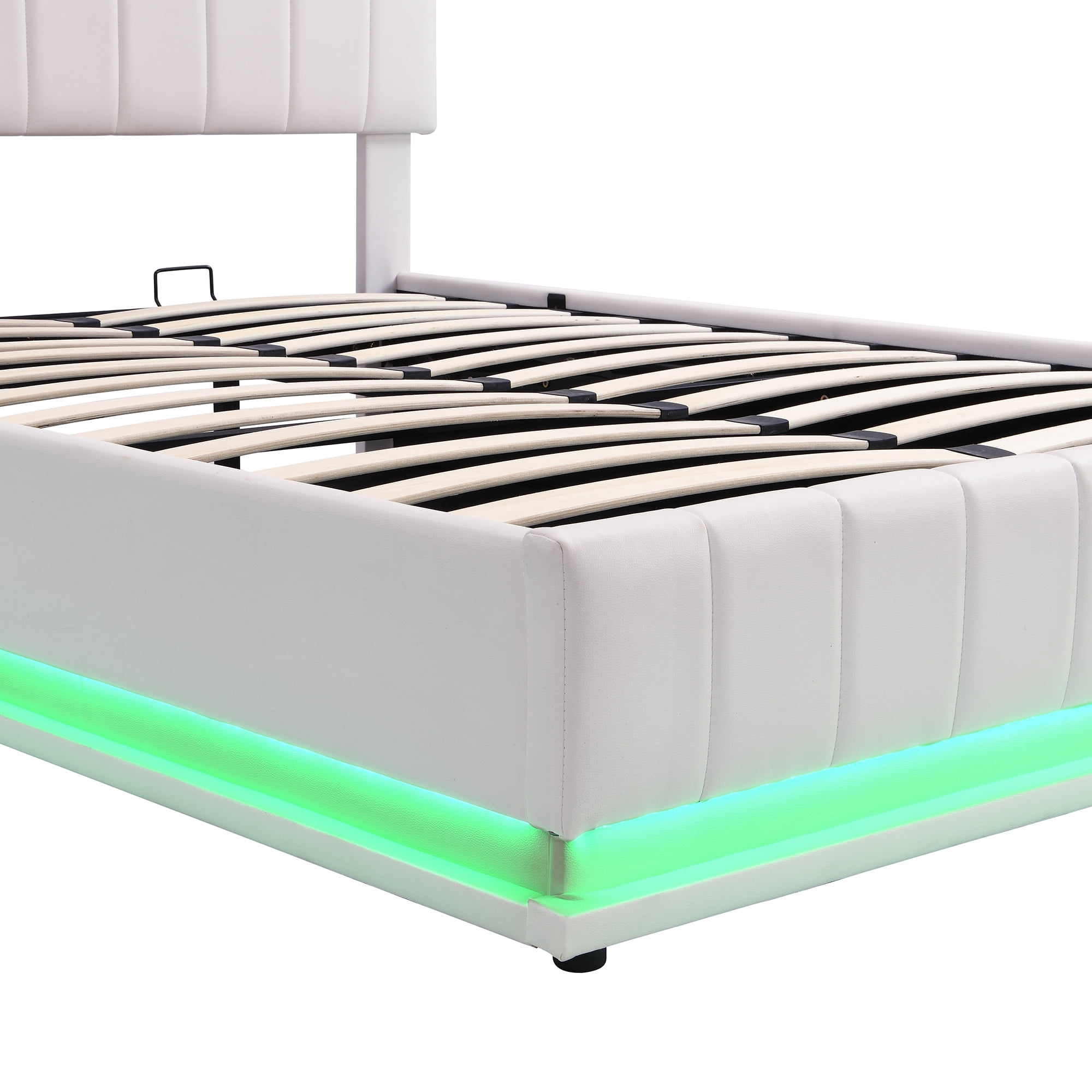 Euroco Full Size Lift up Storage Bed Frame, Modern Upholstered Platform Bed with Wingback Headboard, Hydraulic Underneath Storage with LED Light for Kids Teens, Beige