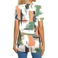 thumbnail image 5 of ZQUUVOU Women's T-Shirt V-Neck Button Printed Short Sleeve Blouse Khaki (2XL), 5 of 7