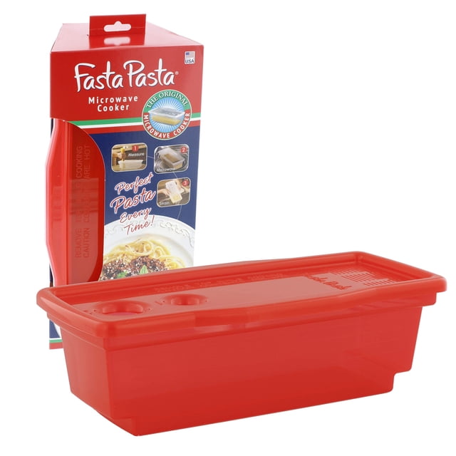 Microwave Pasta Cooker, Uncoated- The Original Fasta Pasta (Red)- Quickly Cooks up to 4 Servings- N