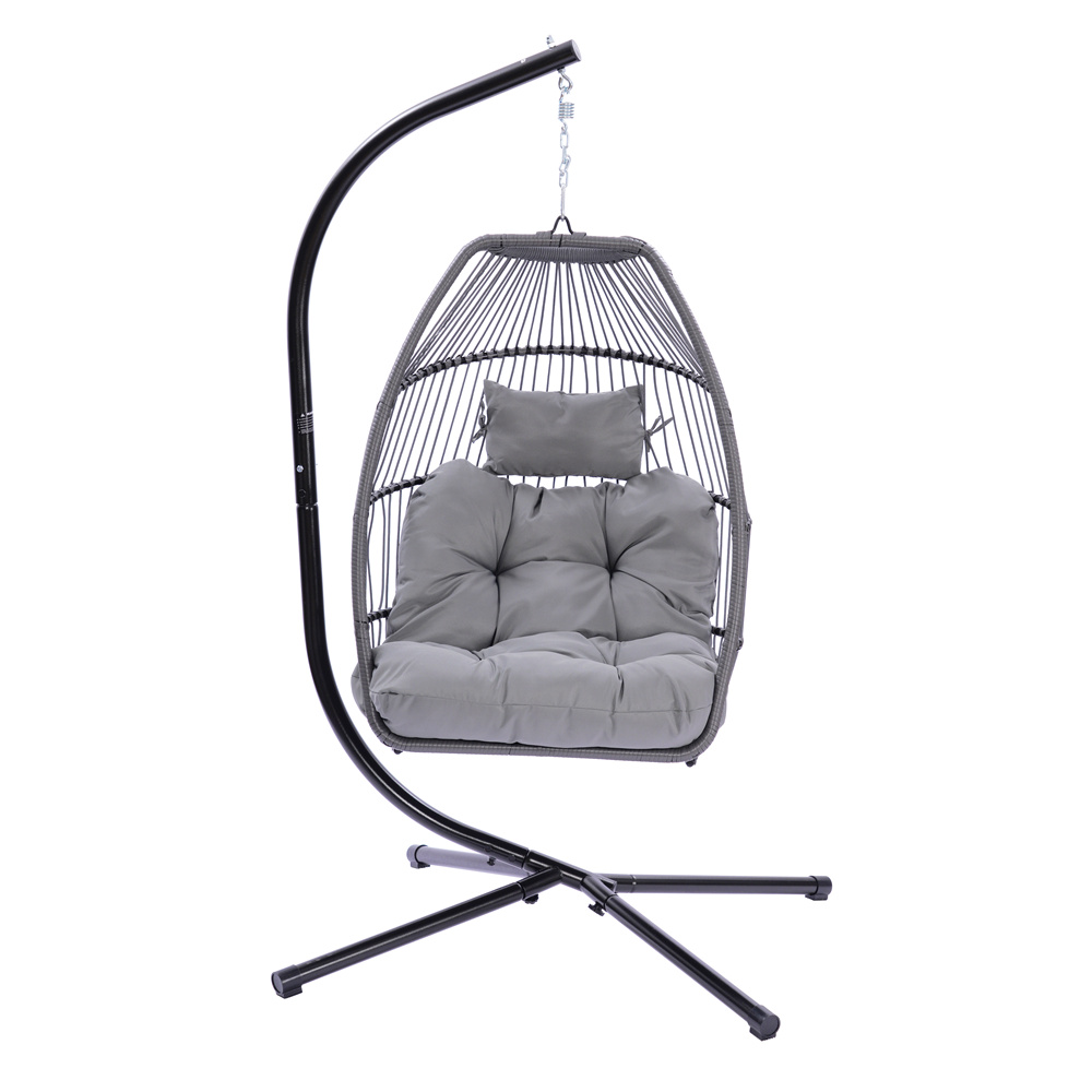 Wicker Hanging Chair, Outdoor Patio Hanging Egg Chairs with Stand, UV Resistant Hammock Chair with Comfortable Gray Cushion, Durable Indoor Swing Chair for Bedroom, Garden, Backyard, 330lbs, L3946 - image 2 of 10
