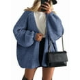 thumbnail image 4 of Cardigans Surdimensionnés pour Femmes Automne Manches Longues Lanterne Tricoté Ouvert Bleu Royal G, 4 of 9