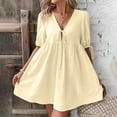 thumbnail image 1 of Gspmoly Robes pour Femmes, Robe en Lin Décontractée de Mode Aguichant à Col en V pour le Printemps/été pour Femmes, à Manches Courtes, Longueur Genou, Robes de Mariage pour Femmes jusqu'à 65 % de Rabais, 1 of 6