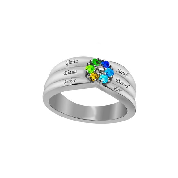 Personalized Laser Engraved Family Ring with Up to Six Birthstones