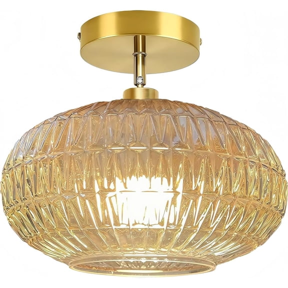 Semi Flush Mount Ceiling Light Fixture,Hallway Light Fixtures,Amber Flush  Mount Ceiling Light,Globe Glass Ceiling Fixture,Vintage Ceiling Lamp,Farmhouse Lighting for Bathroom