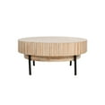 thumbnail image 5 of 36 Inch Modern Handcrafted Round Coffee Table, Oak White Wood Top with Grooved Edges, Black Iron Legs- Saltoro Sherpi, 5 of 7