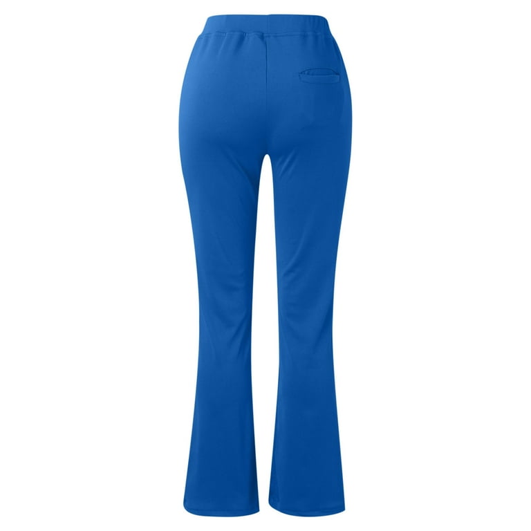 BUIgtTklOP Pants for Women,Women'S Casual Temperament Solid Color Knitted  Micro Pull Slim Flare Trousers Blue M 