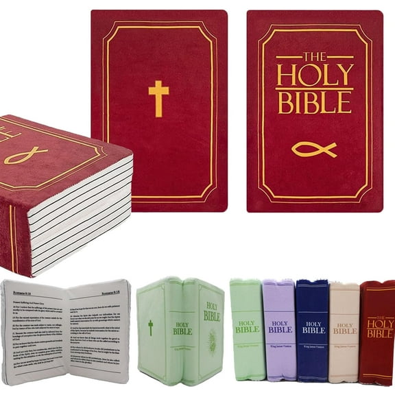 Bible Pillow Book Plush That Opens, Cozy Faith Bible Pillow, Holy Bible Pillow, Home Book Shape Bible Verse Pillow for People (Red)