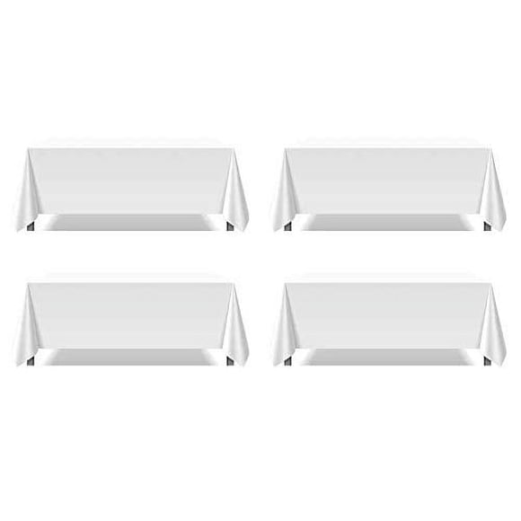 Pomp Pure White 90 x 132 Poplin Polyester Tablecloth (4 Pack) Wrinkle Stain Resistant Easy care Premium Fabric Fits 6FT Rectangle Table