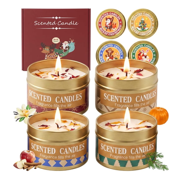 DAYBETTER Scented Candles Set,4 Pack Candles for Home Scented,14oz 100 Hours Burn,Scents of Pumpkin Spice,Apple Cinnamon,Vanilla Cake and Balsam & Cedar,Gift for Women.