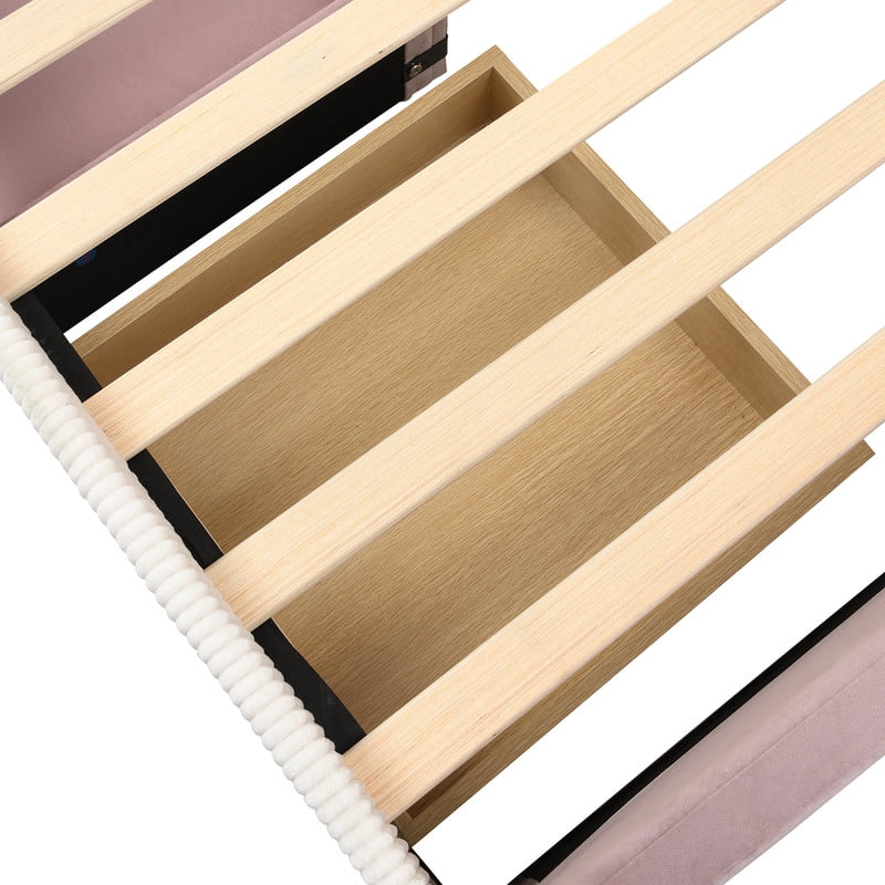 Twin Size Upholstered Daybed Frame, Low-Profile Storage Platform Bed with 2 Drawers and Open Compartment, Two-Tone Accent Kids Bed