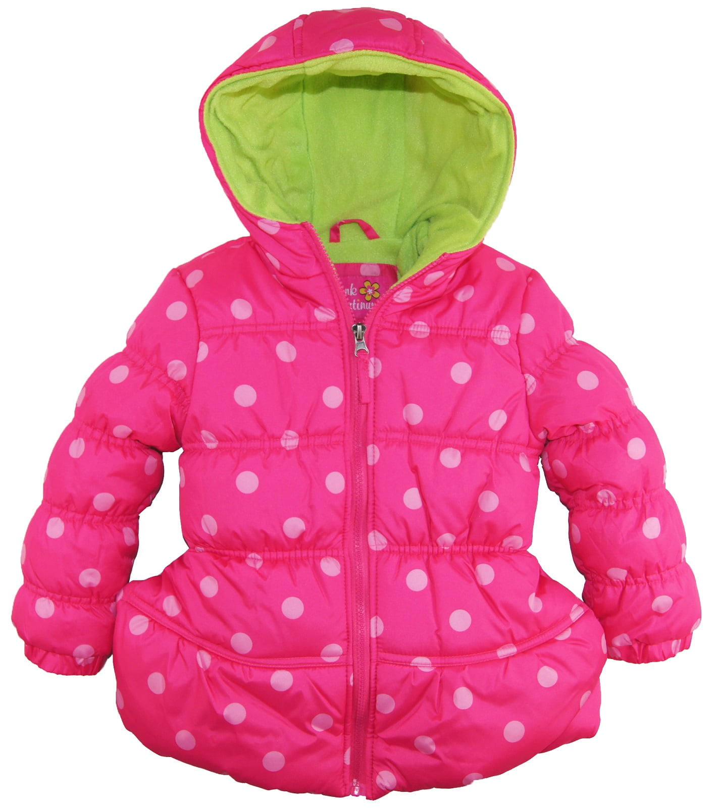 Pink Platinum Little Girls' Big Polka Dots Hooded Puffer Winter Jacket