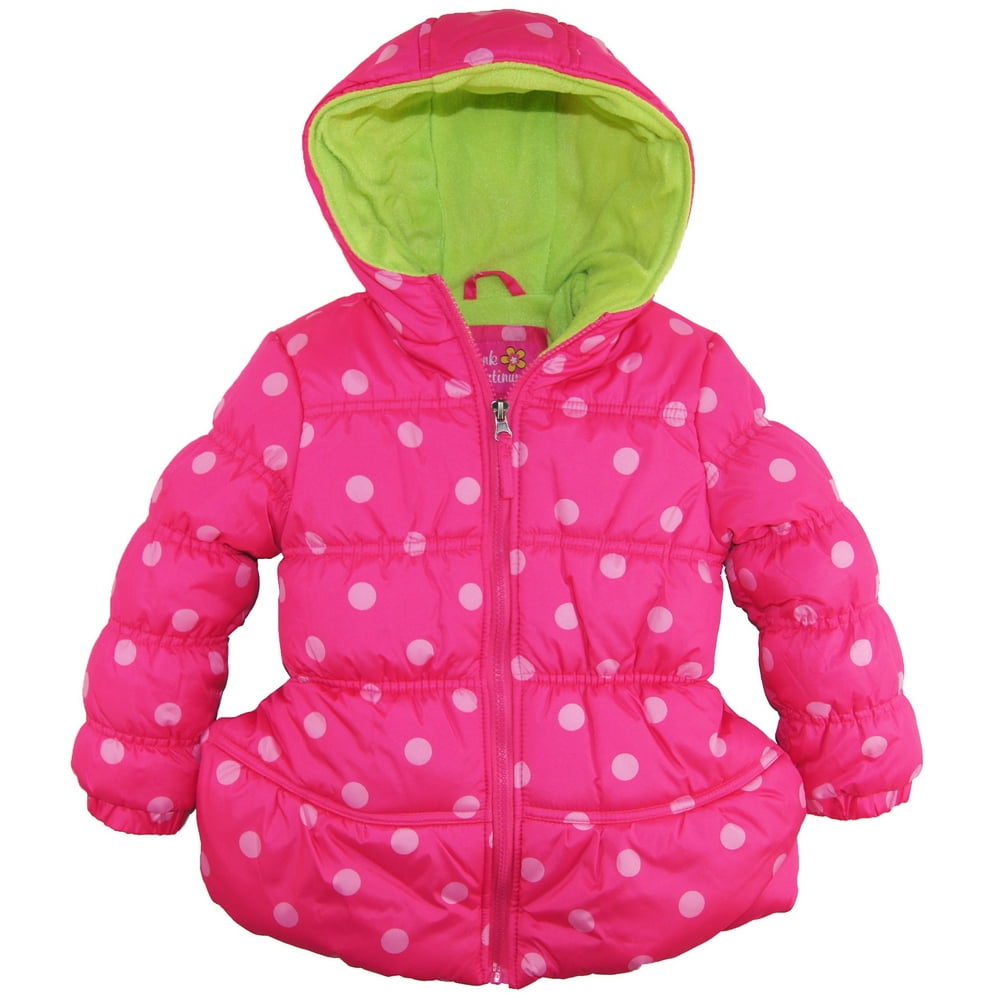 Pink Platinum Little Girls' Big Polka Dots Hooded Puffer Winter Jacket