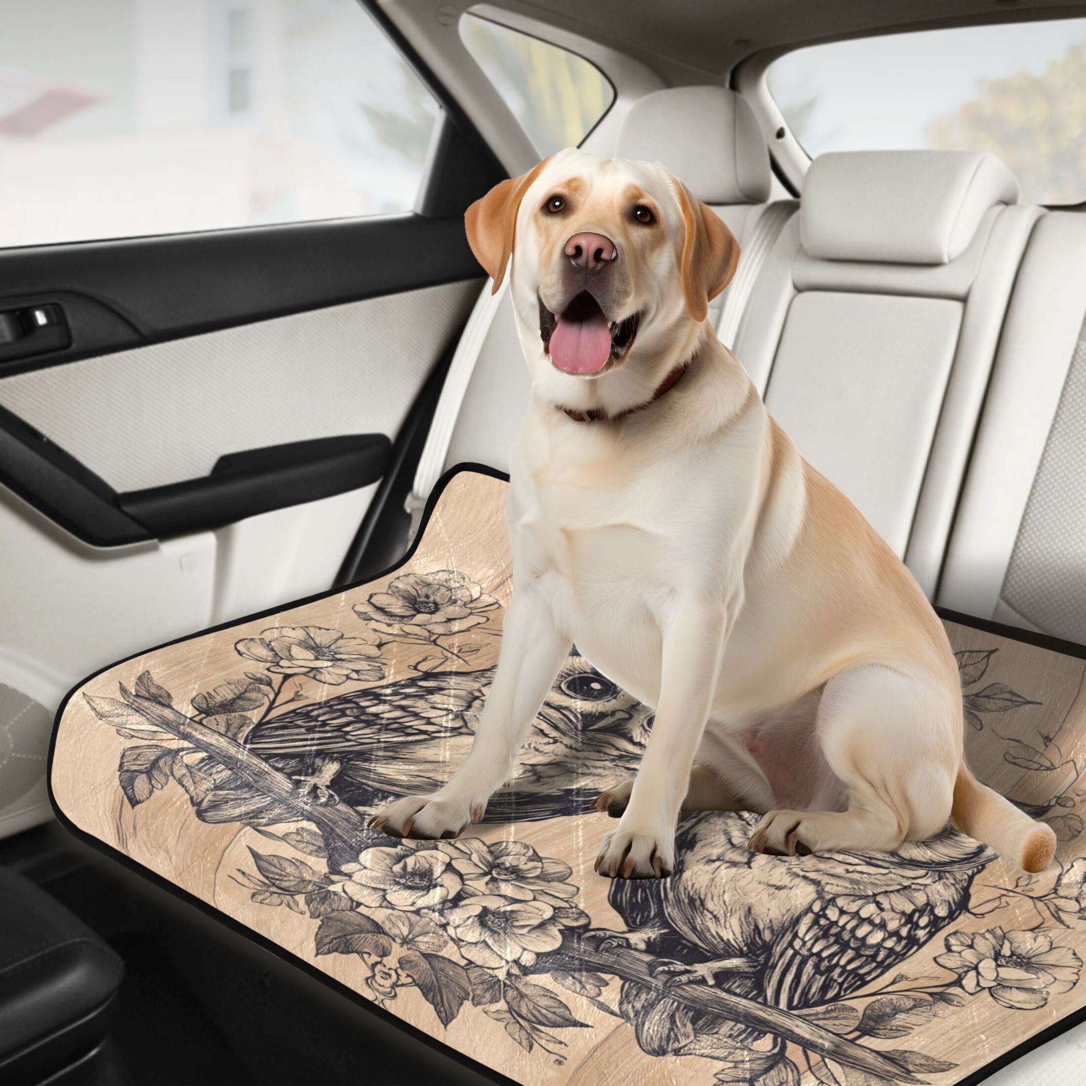Qxltty Two Owls Sitting on Opposite Branches Cat litter Pads Pet Set of 3 Diaper Mats Center Anti-leakage Layer Absorbent Soft and Comfortable