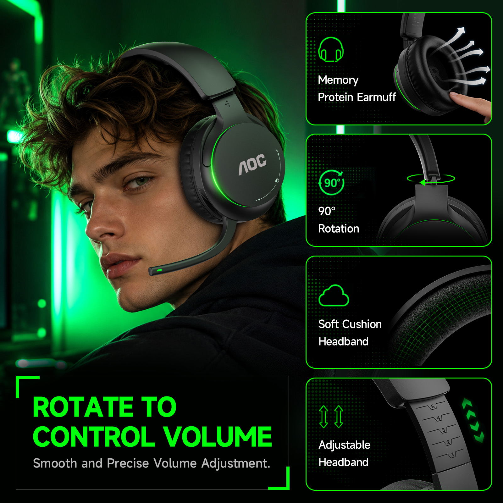AOC Wireless Gaming Headset For Xbox Series X|S Black photo 2