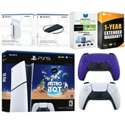 Sony PlayStation 5 Astro Bot Slim Digital Bundle with Disc Drive, Extra Controller, Vertical Stand, MightySkins Game Collection Services and 1 Year Extended Warranty - Galactic Purple