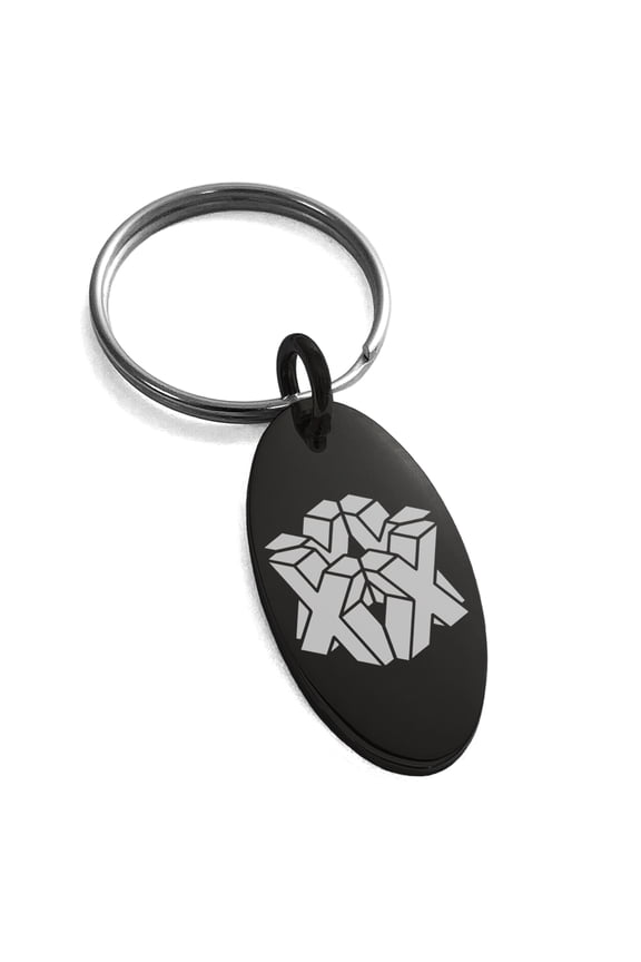 Stainless Steel Letter X Initial 3D Cube Box Monogram Engraved Small Oval Charm Keychain Keyring