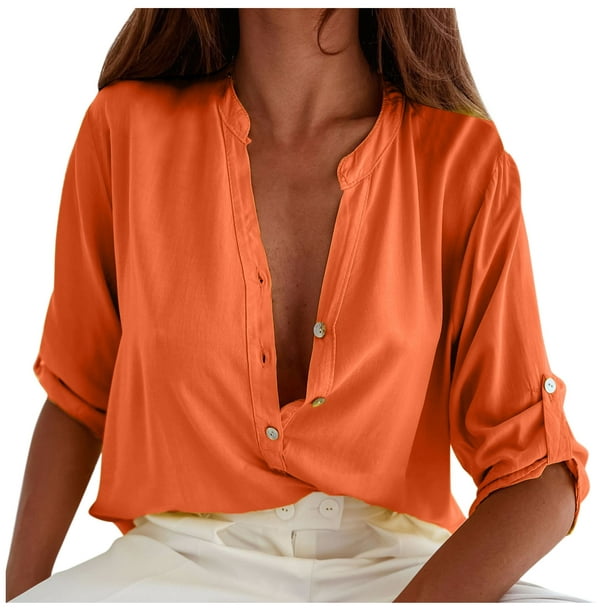 Orange Shirts Women, Orange Fashion Shirts, Blouse Fashion Orange