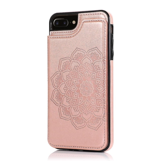 Funda para iPhone 7 Plus 8 Plus con tarjetero de piel sintética con estampado de flores de datura