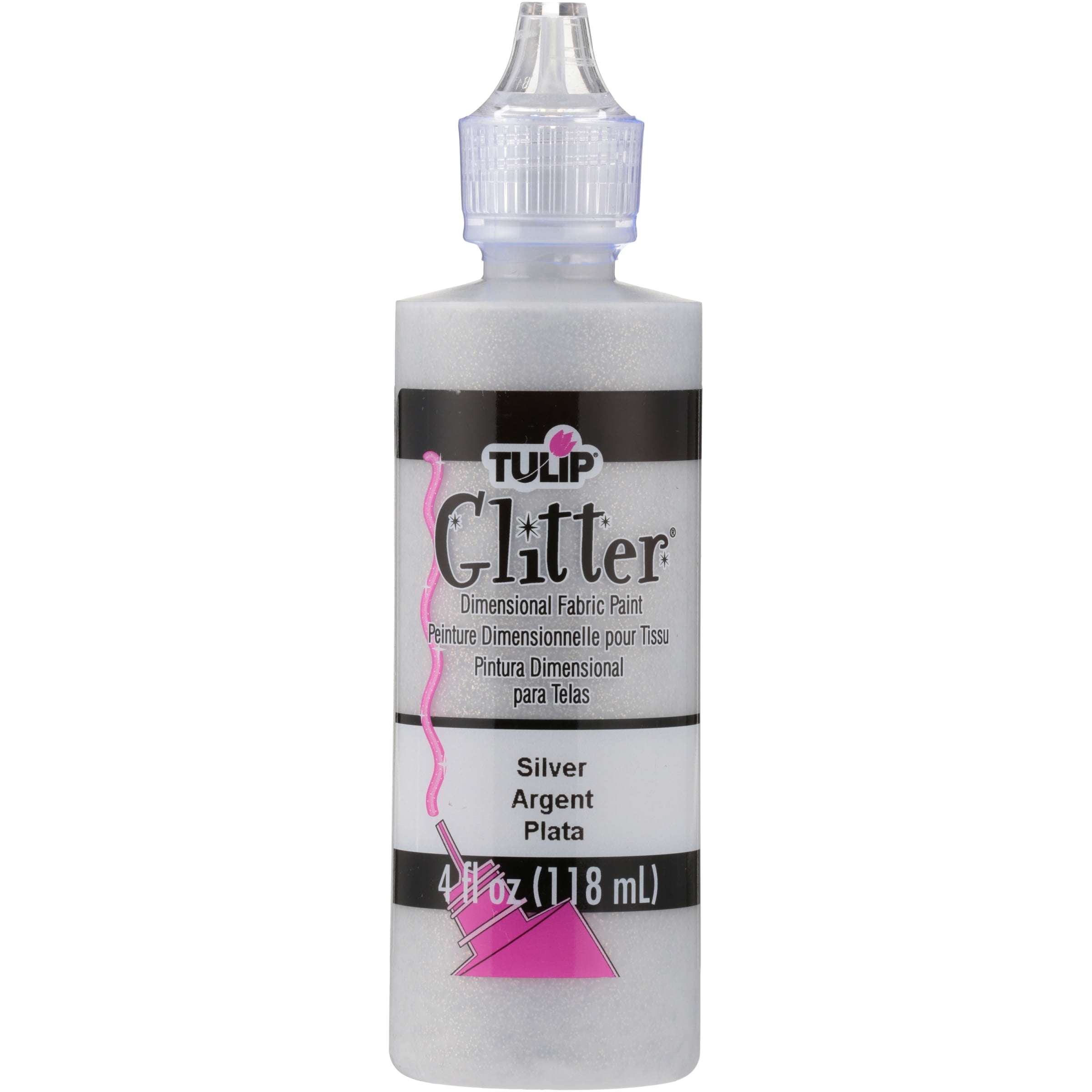 Tulip Dimensional Fabric Paint, Glitter, Silver, 4 fl oz