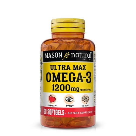 Mason Natural Ultra Max Omega 3 1200 mg, Supports Eyes, Brain, and Heart Health, 60 Softgels