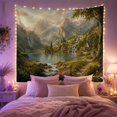 thumbnail image 2 of Alpine Lake Beneath Mountain Waterfalls and Trees, Peaceful Digital Art for Nature Lovers, Scenic Valley Decor, New Home Gift, Tapestry Wall Hanging for Living Room and Den, 2 of 7