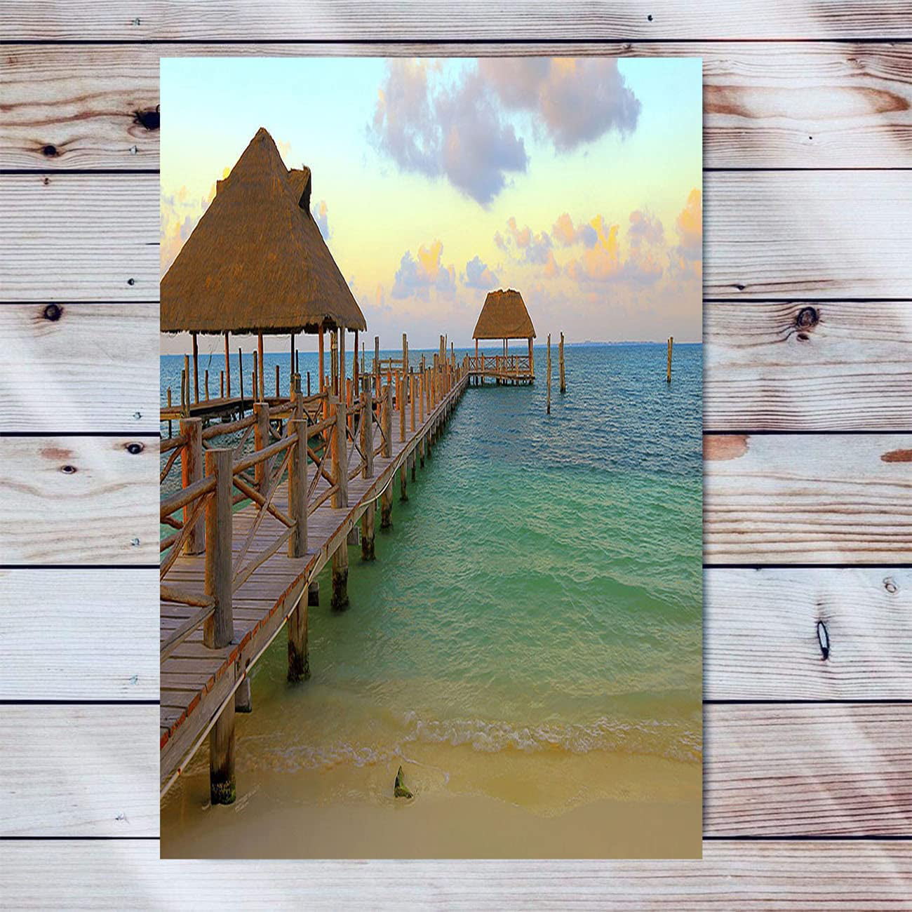 Beach Spa Sunset Canvas Wall Art Artwork Wooden Frame Painting Gazebo  Palapa Spa In Cancun Beach At Sunset Modern Artwork Framed Ready To Hang  For Bedroom Living Room Home Office Decor 16x24