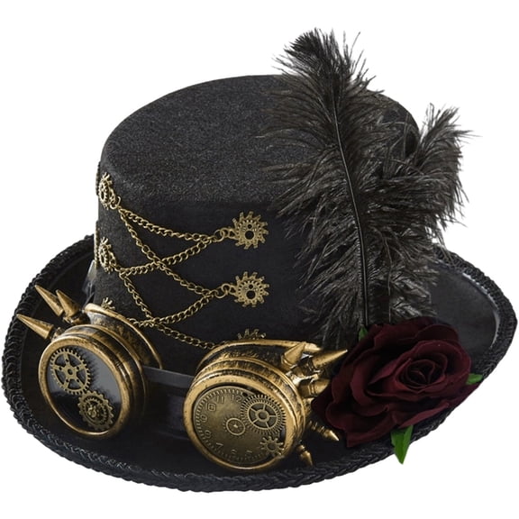 vlrwzc Unisex Steampunk Top Hats Steampunk Hat with Goggles for Halloween Steampunk Accessories