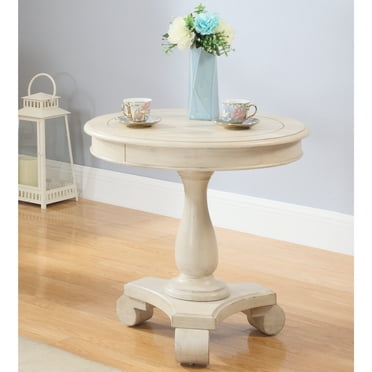 Roundhill Furniture Rene Round Wood Pedestal Side Table, White ...