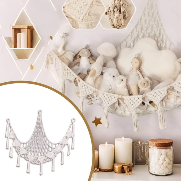 Triangular Toy Storage Net Bag – Woven Wall Hanging Organizer for Plush Dolls, Stuffed Animals, and Kids’ Room Decor