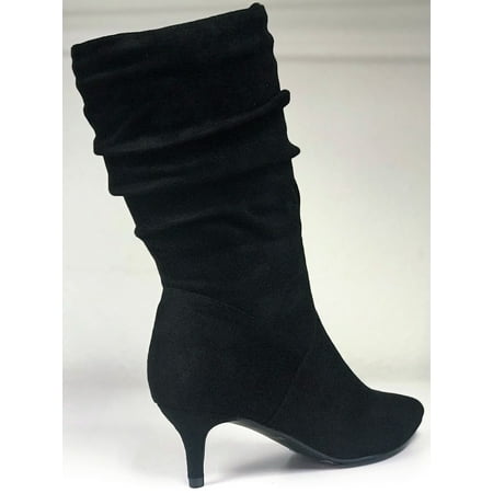 black suede booties with kitten heel