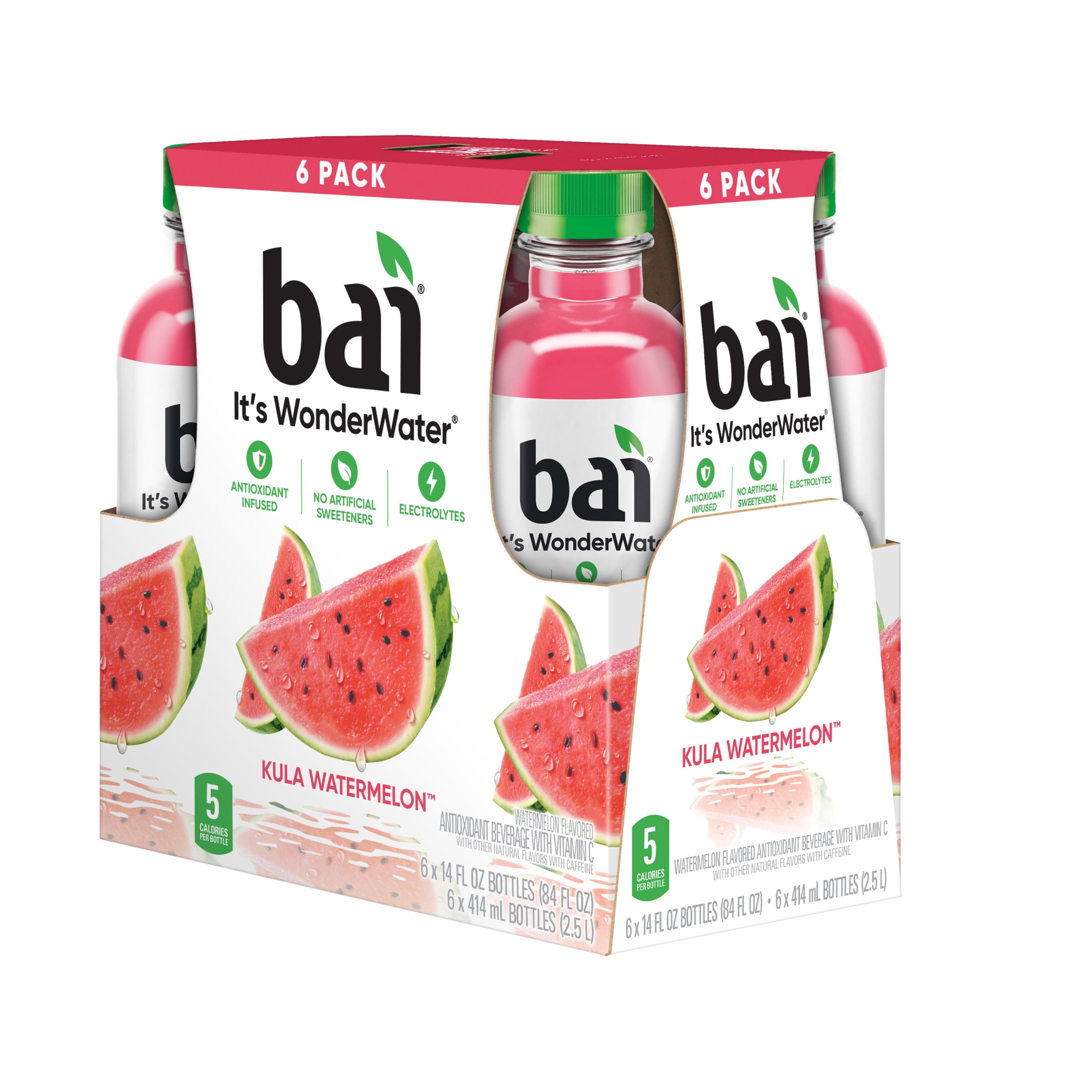 Bai Kula Watermelon Antioxidant Infused Water Beverage, 14 fl oz, 6 Pack Bottles